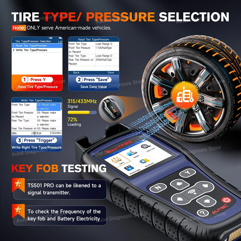 TPMS Diagnostic Scanner Tool LCD Display 2400mAh Lithium-polymer Battery Tire Type Pressure Selection