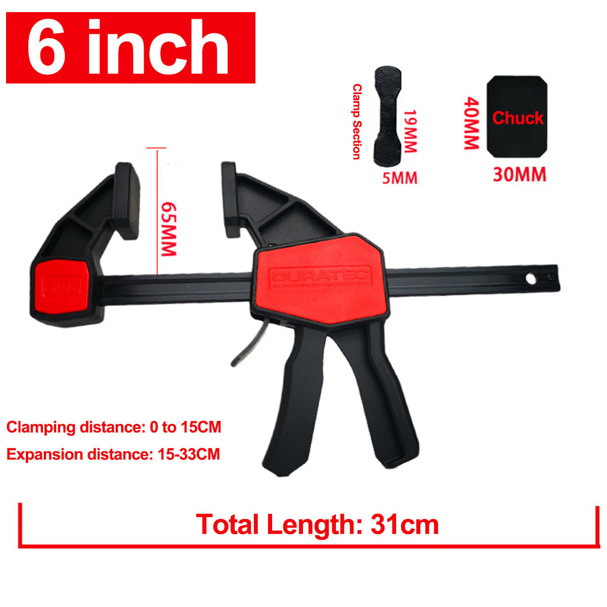 Reinforced G-Clamp with Quick Conversion, 6" & 12" Options, Ideal for Joinery & Laminating, 70KG Clamping Force