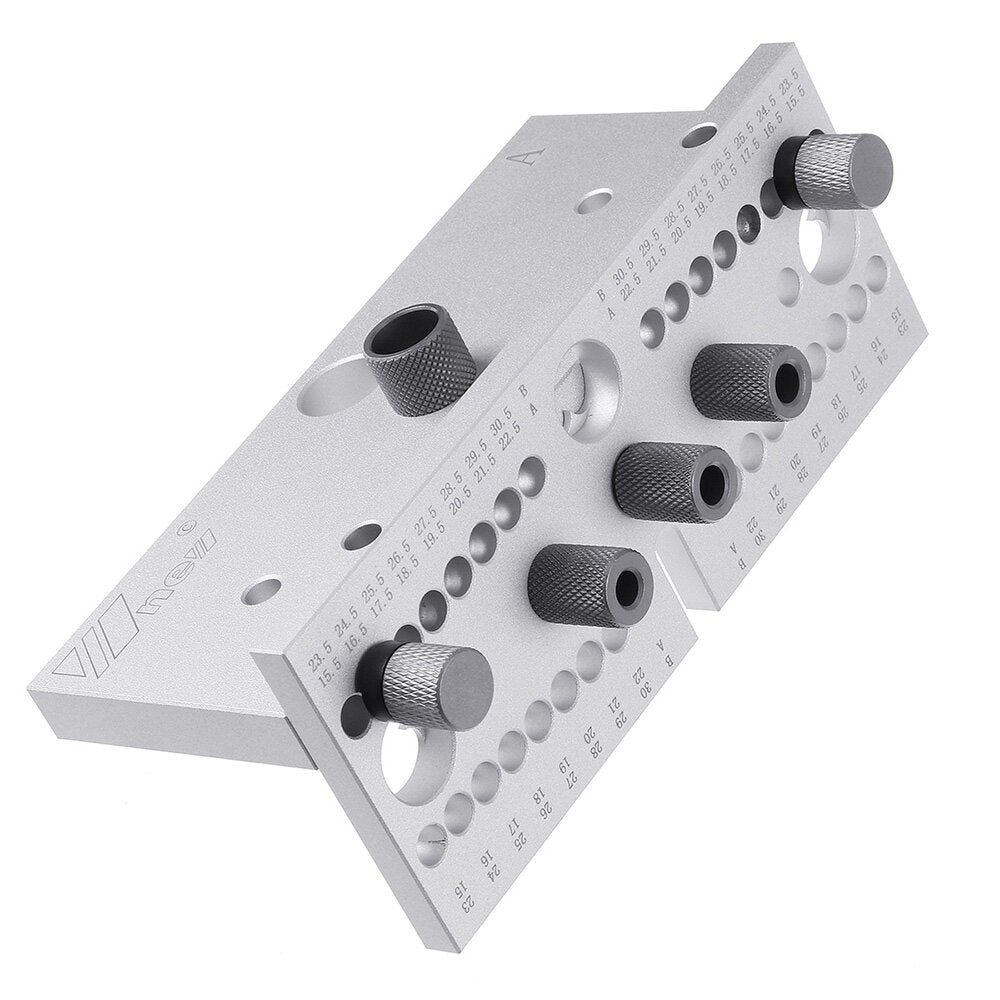 3 in 1 Woodworking Hole Punch Guide Dowel Jig for 15-30.5mm Thickness - Aluminum Alloy, Ergonomic Design, Silver/Black