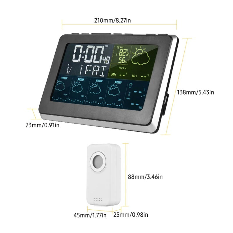 WiFi Weather Station Alarm Clock - Wireless Indoor/Outdoor Thermometer, Works with Tuya/Smart Life, 12/24H, Date/Week Display