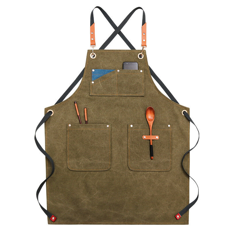 Multi-pocket Canvas Work Apron Washable Dust-proof Apron For Craftsman Carpenter Mason