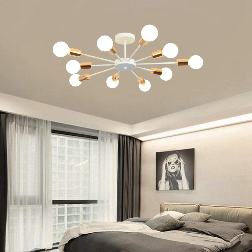 10-Lights Modern Sputnik Chandelier Bronze Flush Mount Ceiling Light Rustic Chandelier Without Bulbs for Bedroom Kitchen Dining Room Living Room