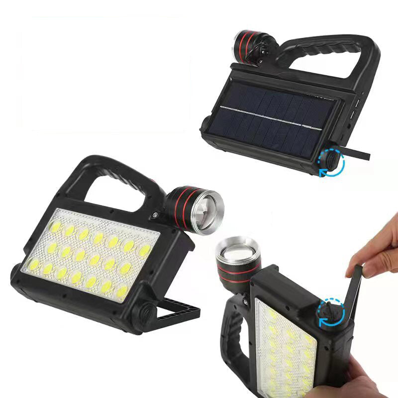 Solar Work Light 6 Modes Lighting USB Solar Recharging Multifunction Warning Spotlight Waterproof LED Hand Lamp