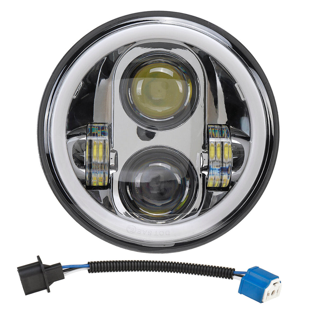 12V 5.75" 75W Projector LED Round Headlight Ring Angle Eyes DRL For Jeep/Harley