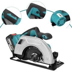 1200W Cordless Brushless Motor 185mm Circular Saw Handsaw with 1/2 18V Li-ion Battery