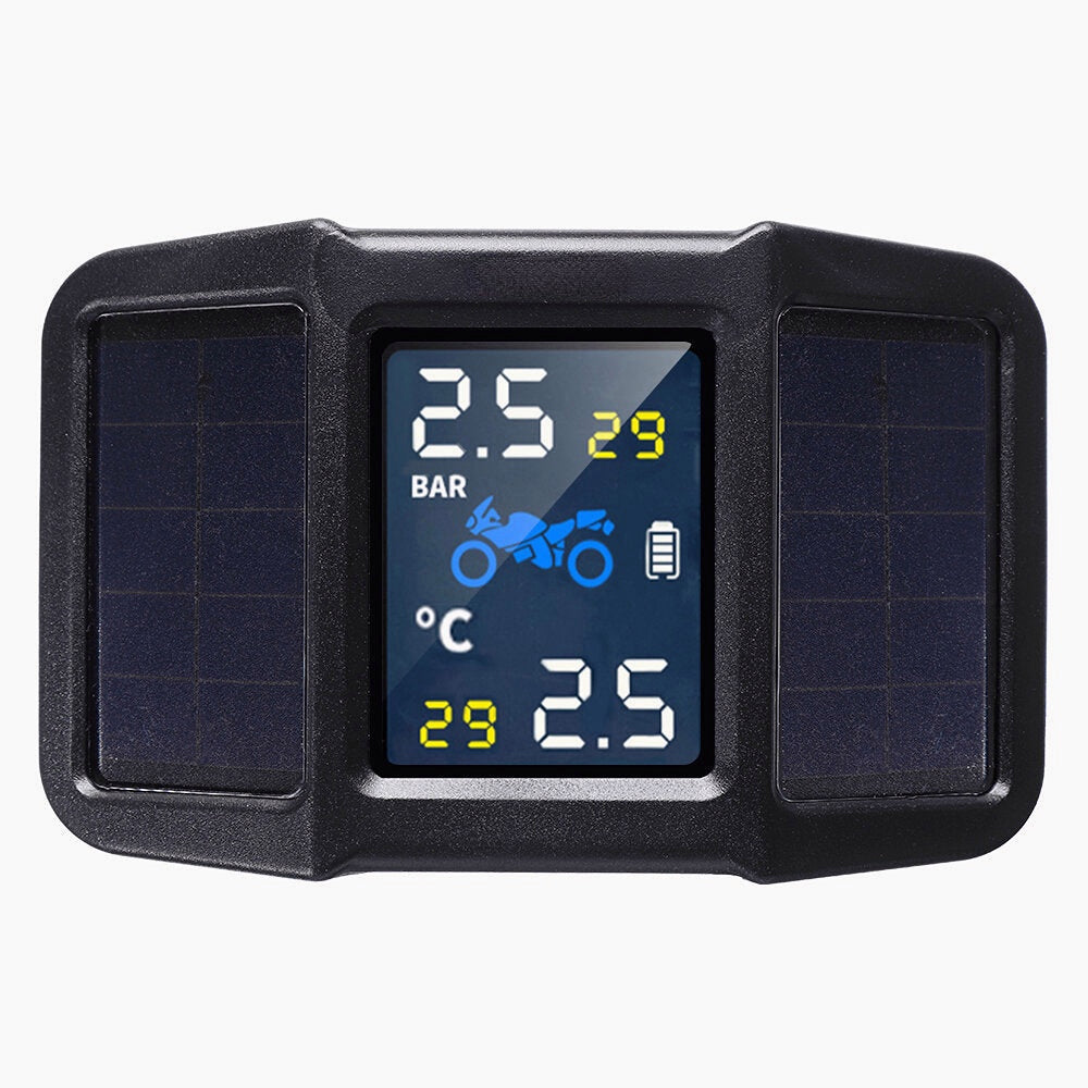 Solar Power + USB TPMS Waterproof LCD Display Motorcycle Real Time Tire Pressure Monitor System Wireless WI External Sensor