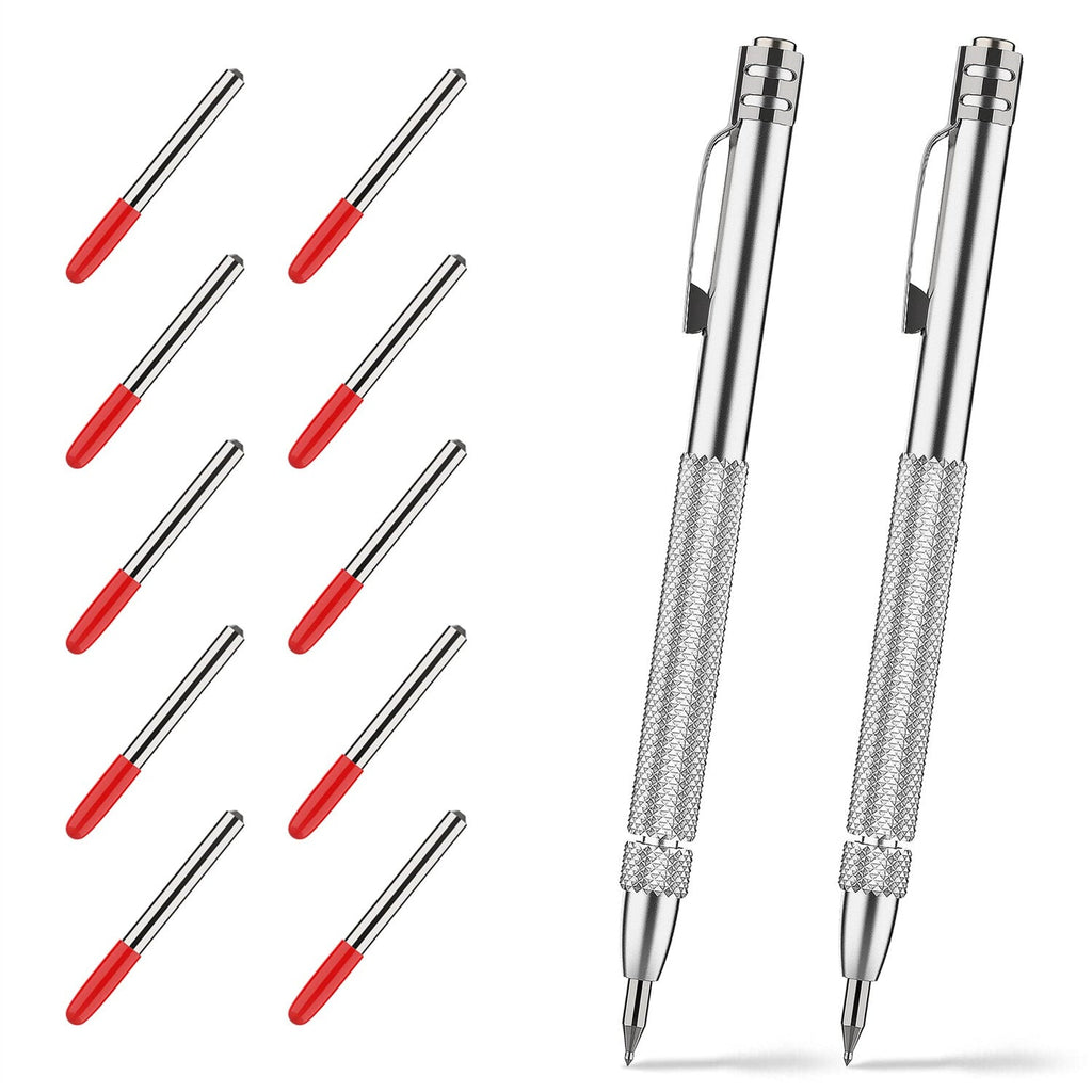 Tungsten Carbide Scriber Set - 2 Tools, 10 Replacement Tips, Magnetic, Durable Aluminium, Ergonomic Design, 15cm