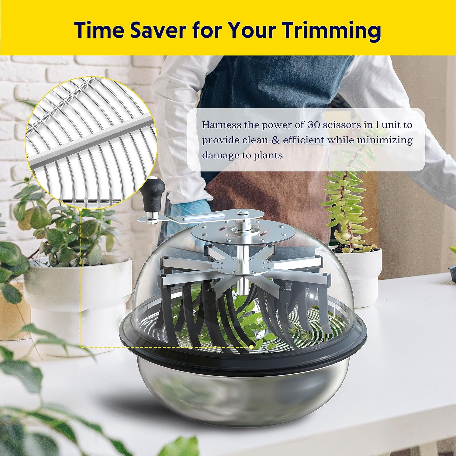 Greenzech 19" Bud Leaf Bowl Trimmer, Manual Spin Cutter, Clear Dome, Stainless Steel Blades for Hydroponics & Flowers