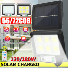 56/72 COB Split LED Solar Power Street Light PIR Motion Sensor Security Wall Lamp Waterproof Outdoor Garden with Remote Control