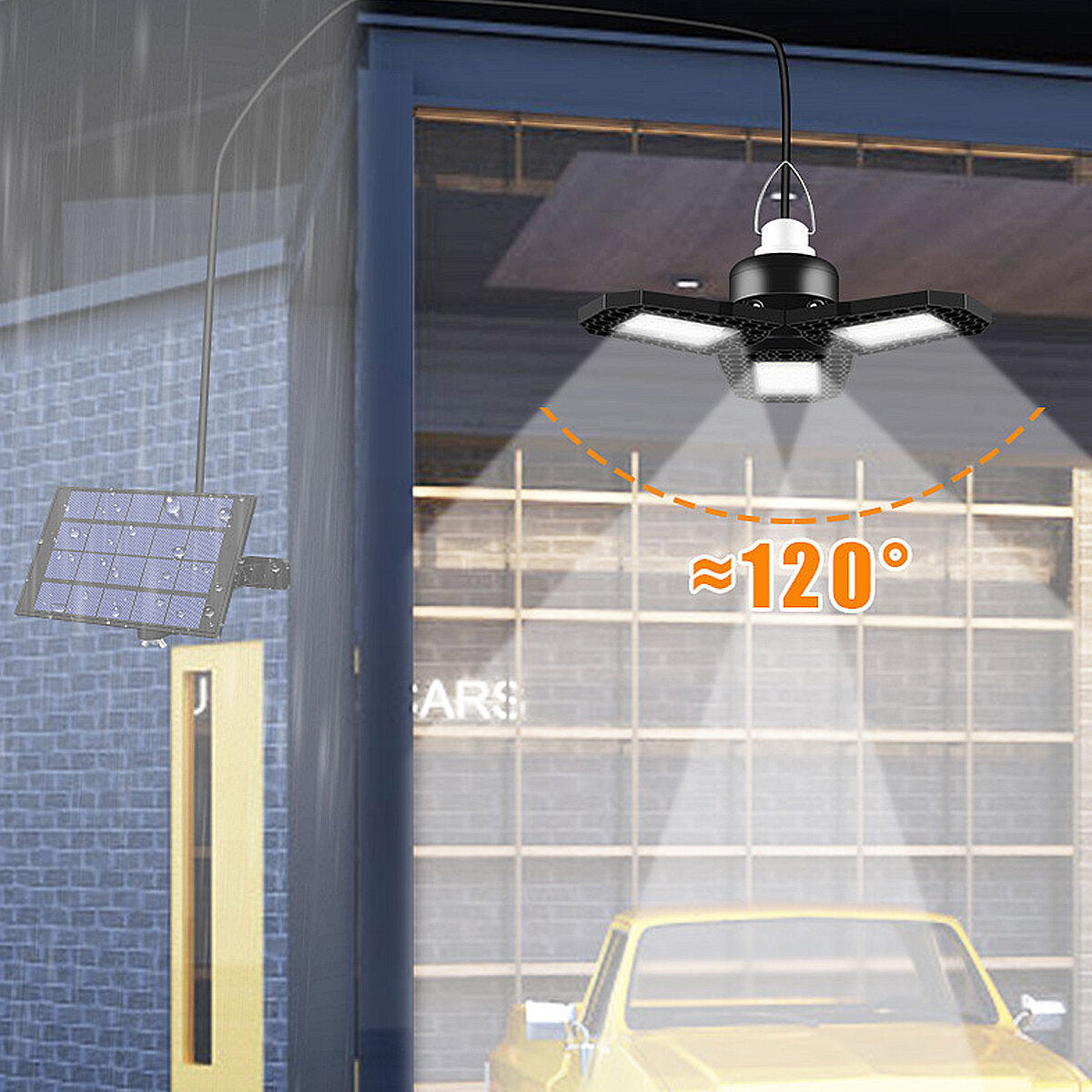 Solar Power Garage Light Deformable Outdoor Indoor Garden Ceiling Shed Shop Lamp