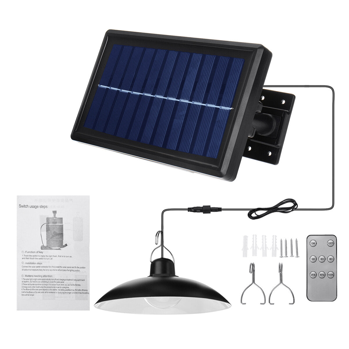 Solar LED Pendant Light Outdoor Flood Hanging Garden Lamp + Remote Waterproof White Light