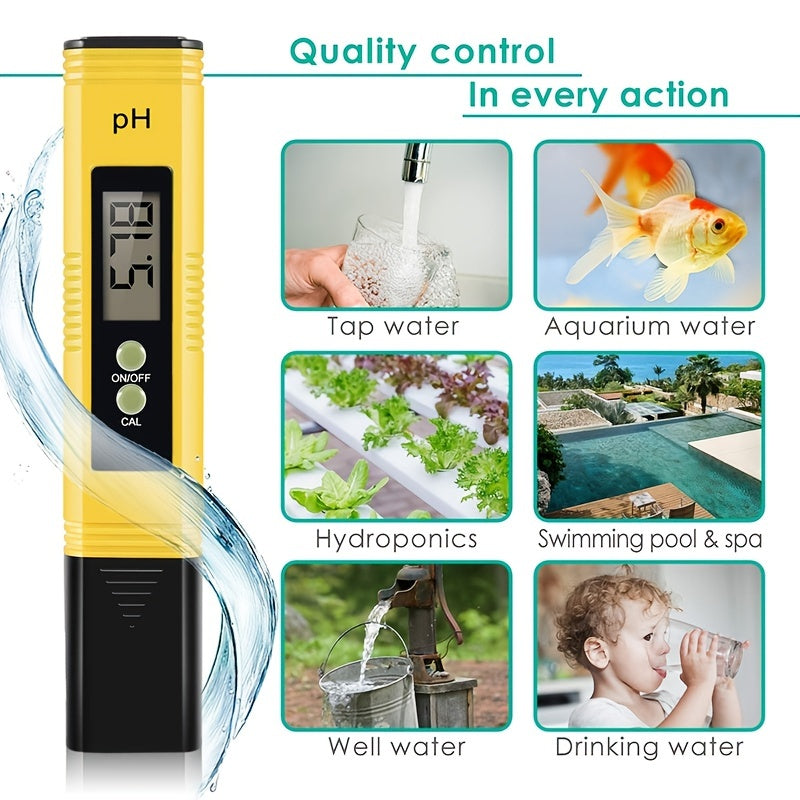 PH Meter for Water Hydroponics Digital PH Tester Pen Pocket Size Yellow