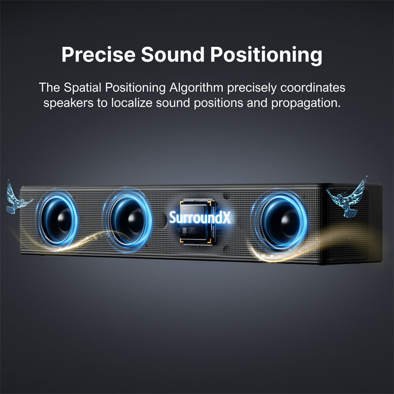 410W 7.1CH Soundbar with 2x Steady 300 Stands Virtual Surround Sound System with 4 Wired Surround Speakers and 6.5" Wireless Subwoofer Home Theater SurroundX Soundbar Subwoofer with 2x Pairs of Steady 300 Surround Speaker Stands