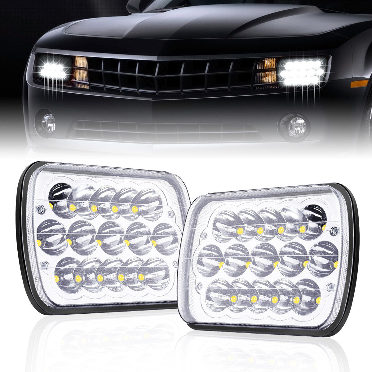 2 Pcs Wrangler Headlight 5 x 7" LED Stock Headlights with Lamp