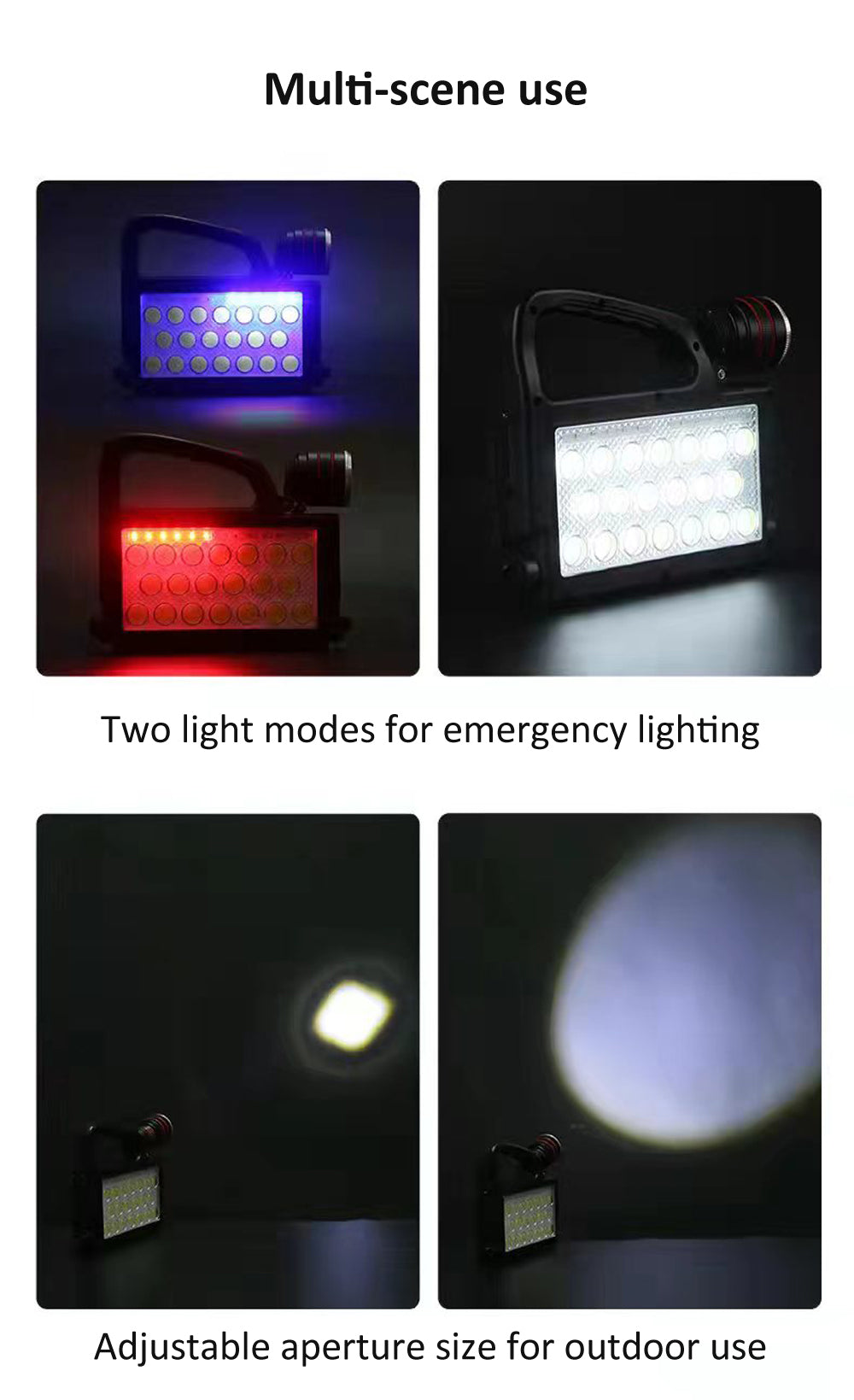 Solar Work Light 6 Modes Lighting USB Solar Recharging Multifunction Warning Spotlight Waterproof LED Hand Lamp