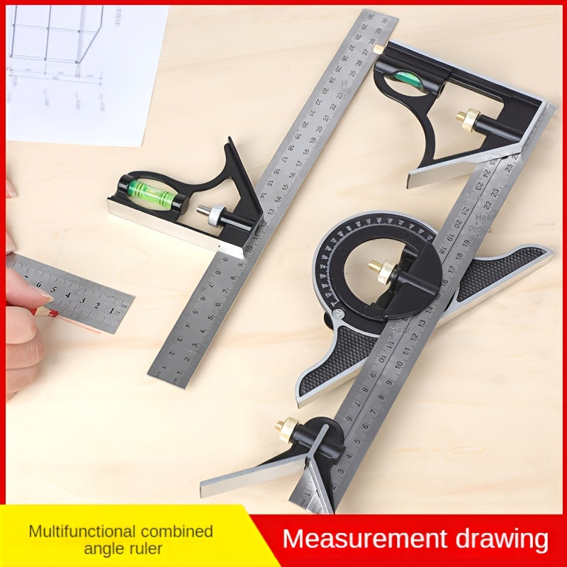 12" Professional Resolution Adjustable Stainless Steel Angle Combination Square Ruler