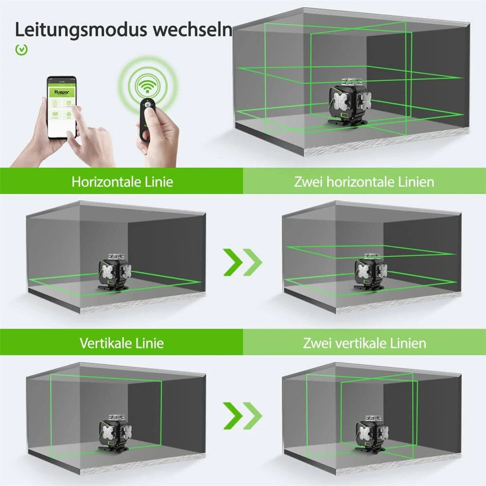 4D 16 Line Laser Level Self-Leveling LCD Screen Bluetooth Connectivity Rechargeable Battery IP54 Waterproof Type-C Charging