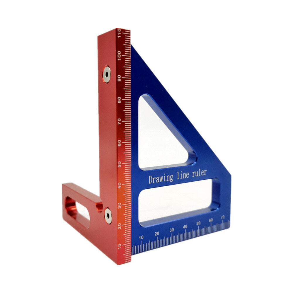 Aluminum Alloy 45/90 Degree Woodworking Square Protractor Miter Triangle Drawing Line Ruler Layout Height Gauge