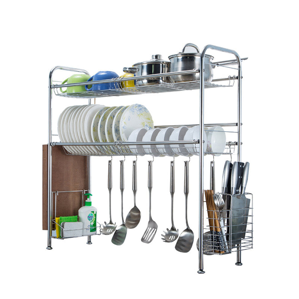 Stainless Steel Rack Shelf Double Layers Storage for Kitchen Dishes Arrangement