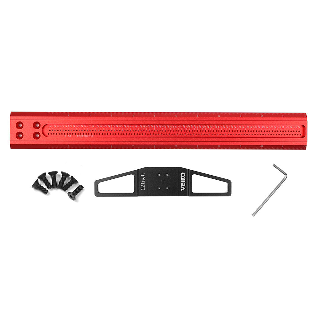 12 to 30 Inch Aluminum Alloy Precision Woodworking Scriber Positioning Marking T Ruler 1/16 Inch Per Hole