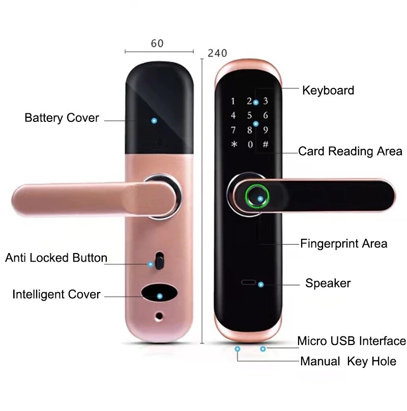 WiFi Fingerprint Smart Door Lock Inteligent Digital Door Lock Electronic Password RFID Card APP Unlock Home Lock