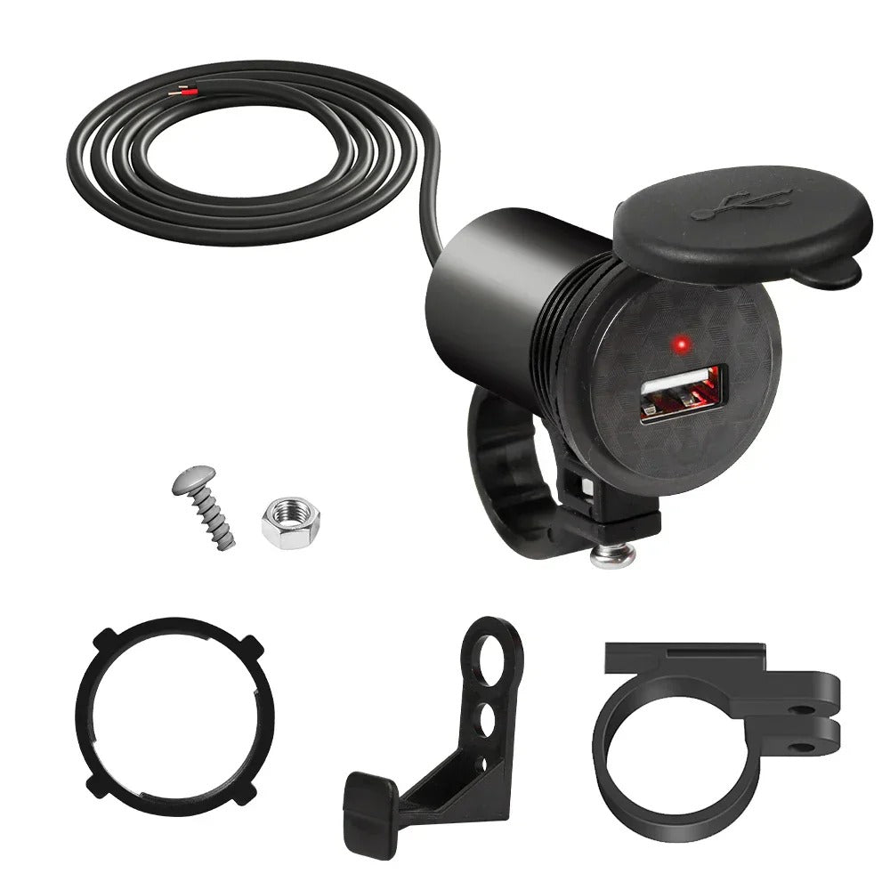 Waterproof Motorcycle USB Charger 12V 5V 1.5A Adapter for Phone & Mobile Devices - 112CM Cable Length