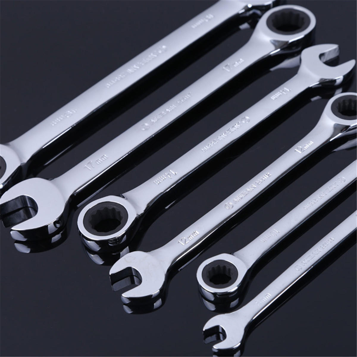 8-32mm Steel Silver Metric Spanner Open End Wrench Ratchet Ring Mechanic Tool