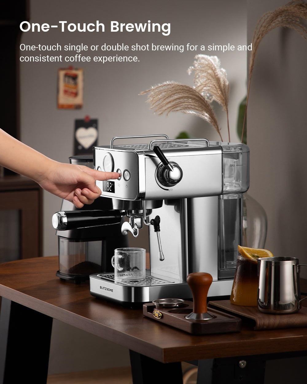 Espresso Coffee Machine H10A 20Bar 1150W with Pressure Gauge PID & NTC 51mm Portafilter Manual Steam Wand