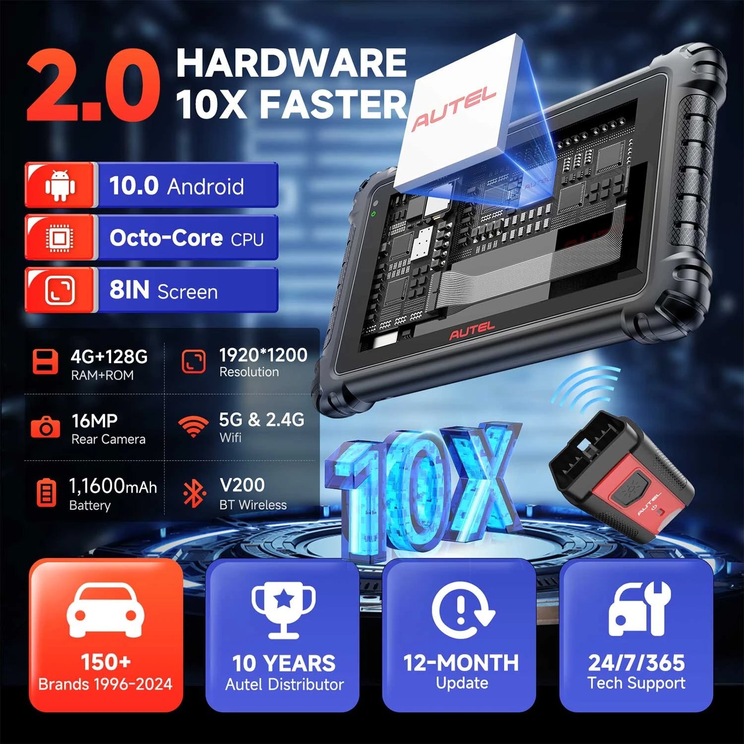 Diagnostic Tool 10 Android 8-Inch Screen 16MP Camera CAN FD DoIP TPMS Solution 3000+ Active Tests 36+ Reset Functions