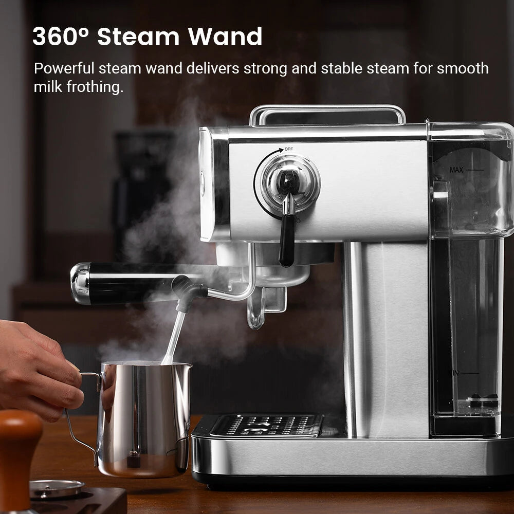 Espresso Coffee Machine H10A 20Bar 1150W with Pressure Gauge PID & NTC 51mm Portafilter Manual Steam Wand