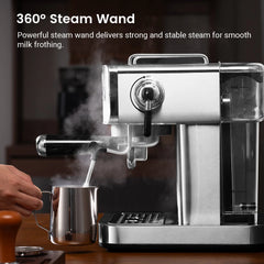Espresso Coffee Machine H10A 20Bar 1150W with Pressure Gauge PID & NTC 51mm Portafilter Manual Steam Wand