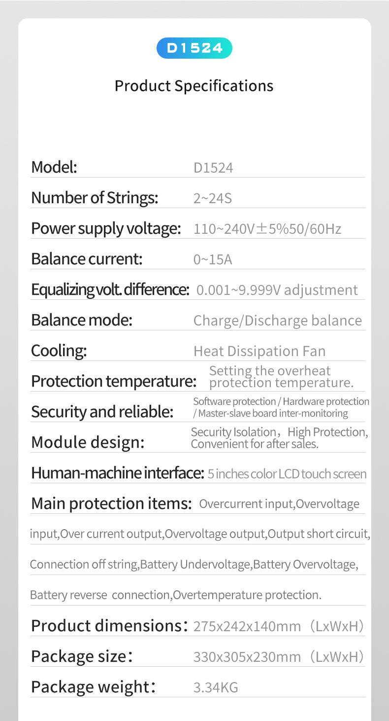 15A High Current Lithium Battery Pack Equalizer and Analyzer Versatile for Ternary LiFePO4 LTO Batteries Touch Screen and Bluetooth Control with Dual Fan Cooling Efficiency
