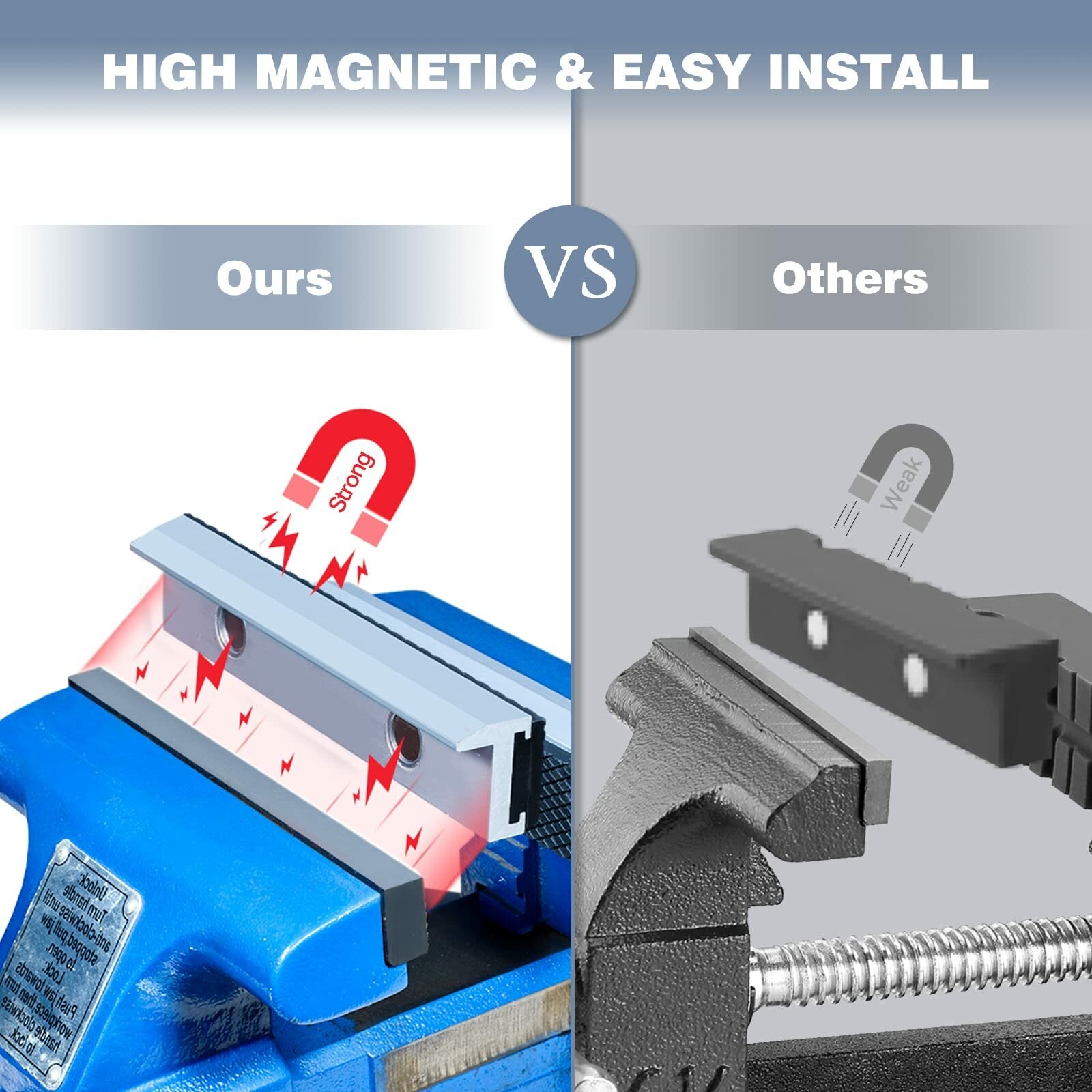 Magnetic Vise Jaws with Neodymium Magnets, Durable Aluminum, 4"-8" for Bench Vices, Mill Clamps, and Drill Presses