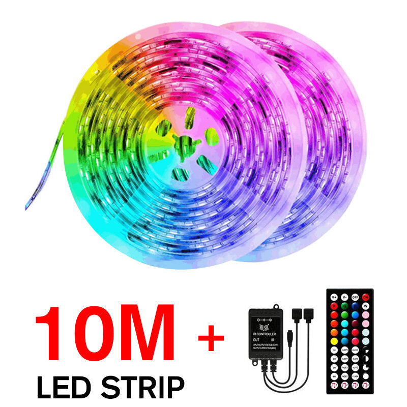 5M/10M 3528 SMD RGB LED Strip Light Sync Music Control Non-waterproof String Lamp+ 44Keys IR Remote Controller