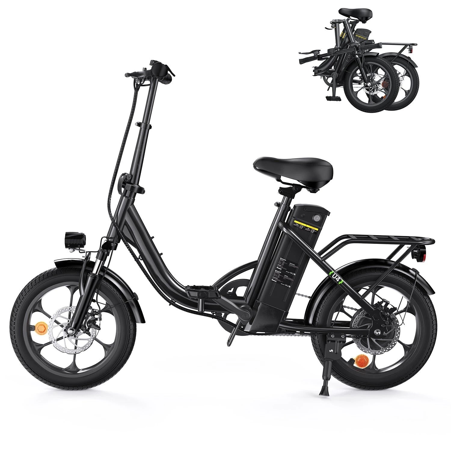 Electric Bike 36V 10.4AH 250W(Peak 500W) Motor Recommended Top Speed 25KM/H 16inch Tire 55-88KM Max Mileage 120KG Max Load