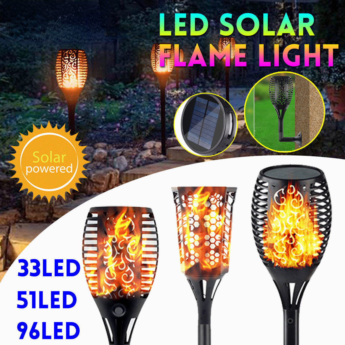 33/51/96 LED Solar Garden Flame Light Waterproof Flickering LED Torch Landscape Christmas Decorations Lamp
