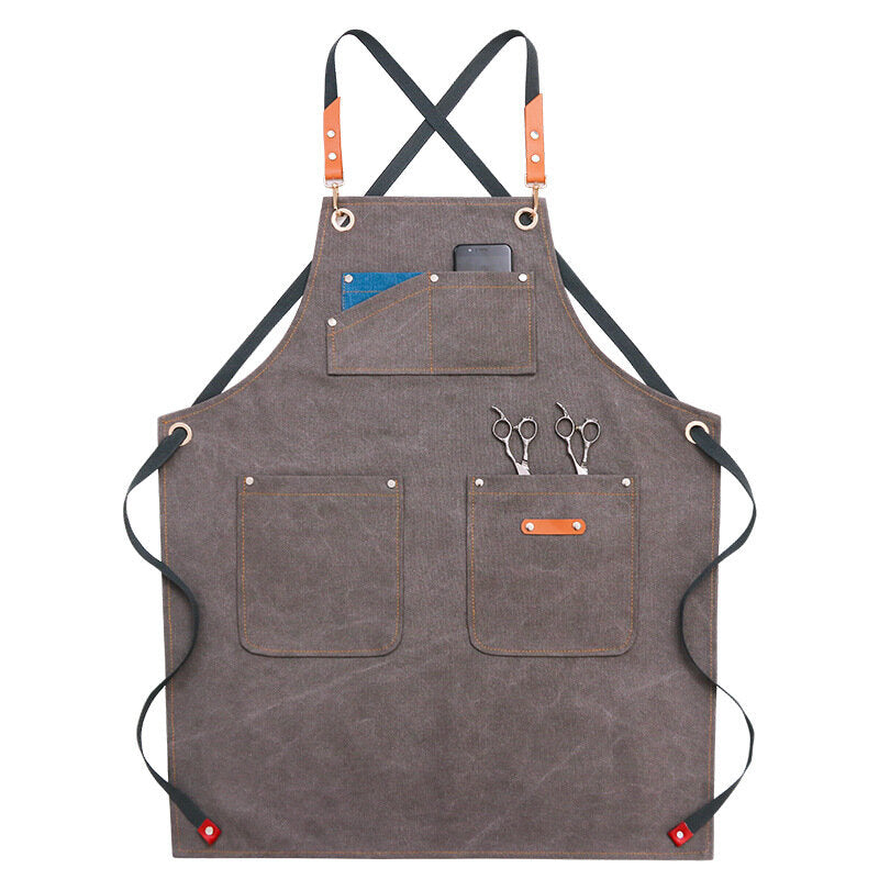 Multi-pocket Canvas Work Apron Washable Dust-proof Apron For Craftsman Carpenter Mason