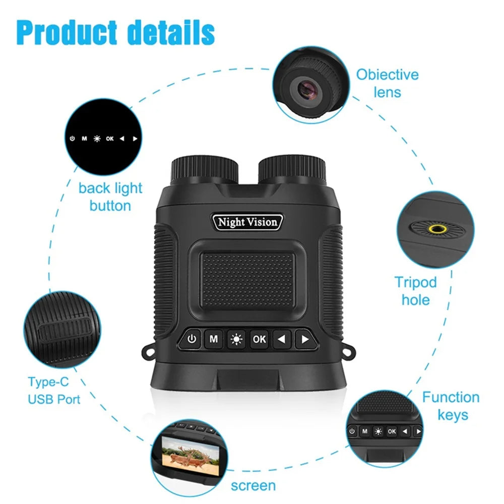 2.5K UHD 8X Digital Zoom 4K Photo 40MP Rechargeable Night Vision Telescope Infrared Binoculars for Hunting Camping
