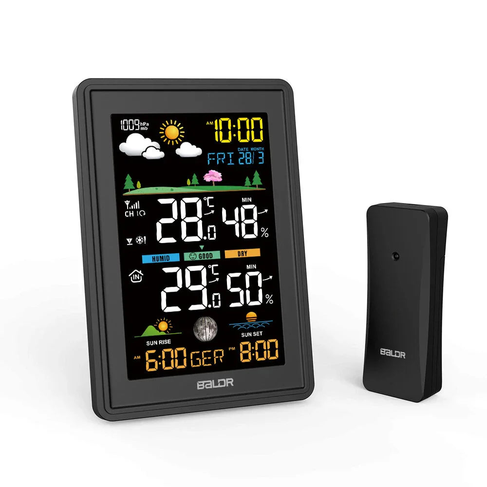 Wireless Digital Color Display Weather Station Clock Barometer Thermometer Hygrometer Trend Sun Time Forecast Sensor -40℃