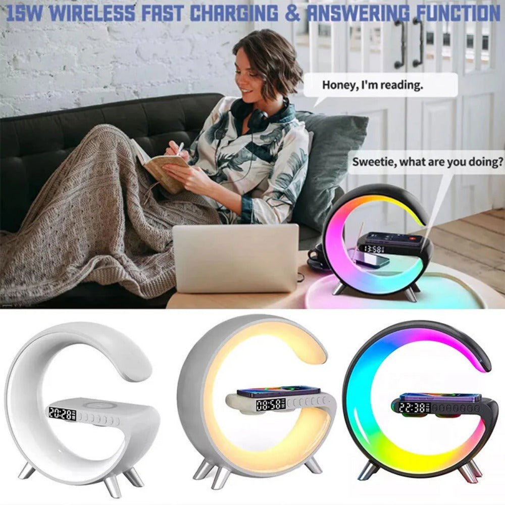Multi-Function Wireless Charger with 15W Output, 10W LED, 3W Bluetooth Speaker, 256 Lighting Modes, Black/White/Grey