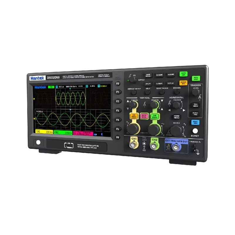 500MHz Digital Oscilloscope, 2 Channels, 2GSa/s, Waveform Generator, Serial Protocol Decoding, FFT Display & USB