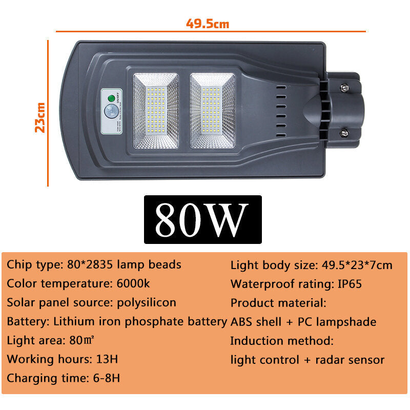 40W 80W 120W Sensor LED Solar Light  2835 Wall Street Lamp Garden Outdoor Lighting + Remote Control