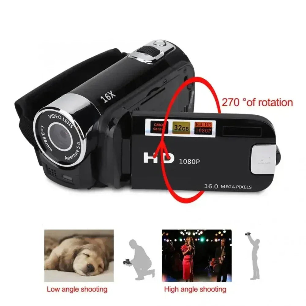 1080P Full HD Digital Camera with 2.7" Touch Screen, 270° Rotation, 16X Zoom & CMOS Sensor for Video Recording & Vlogging