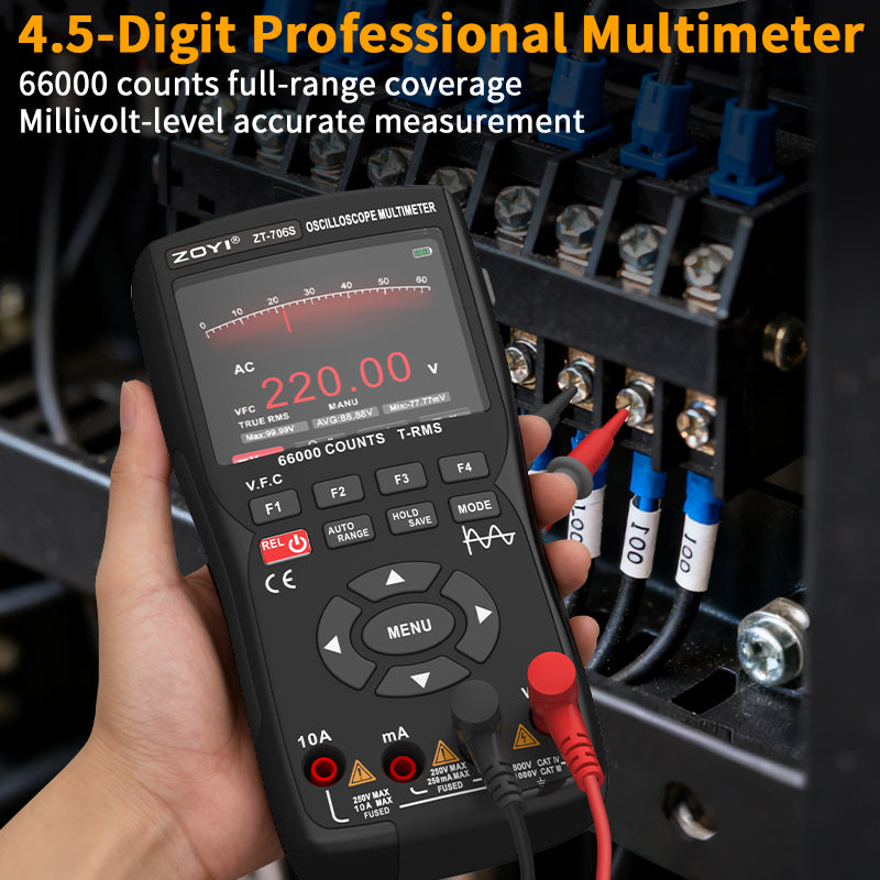 Handheld Oscilloscope Multimeter 3-In-1 Dual Channel 50MHz 280MSa/s 66000 Counts Signal Generator IPS Display