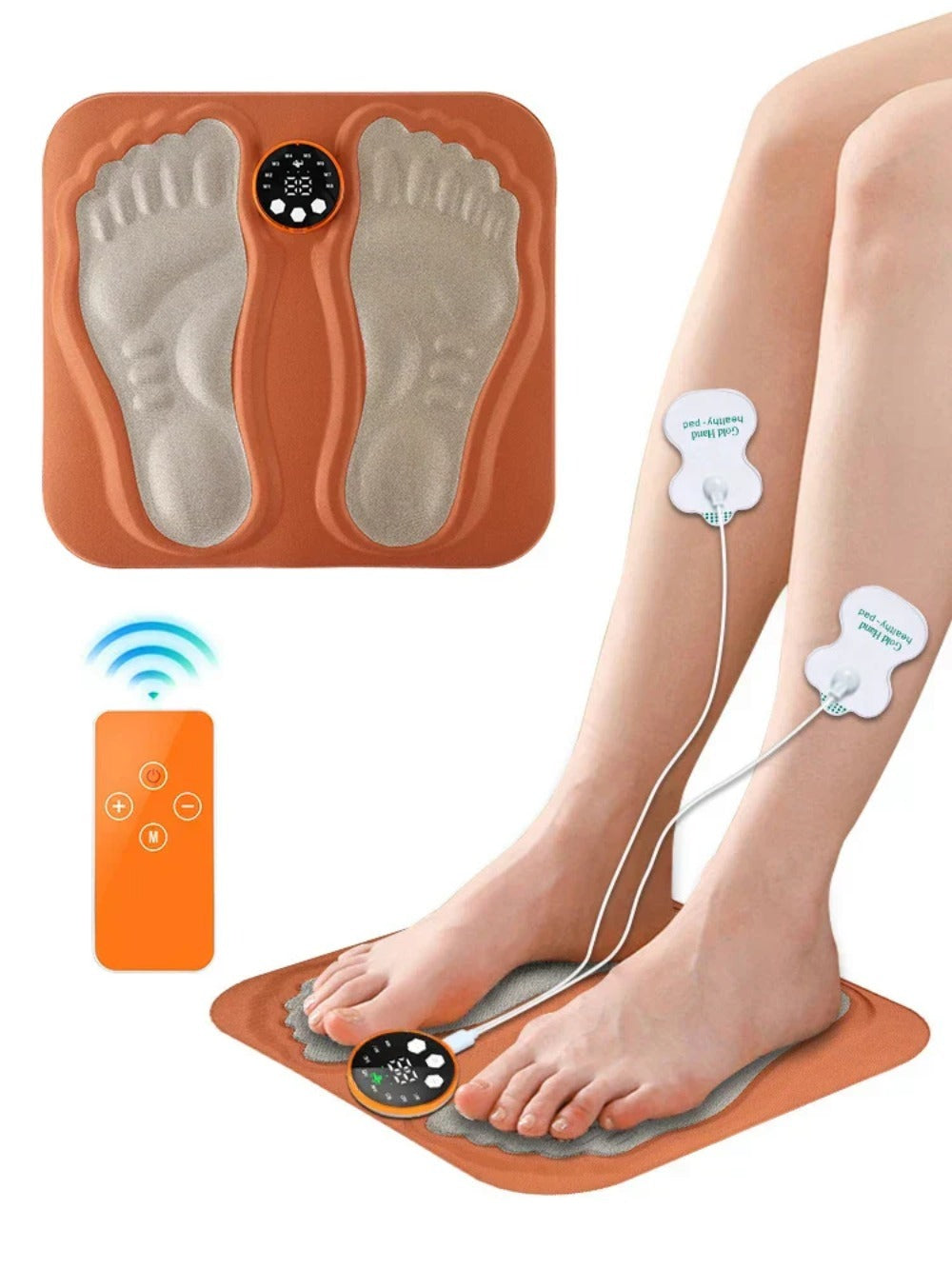 3D Foot Massager Pad with 8 Modes, 29 Intensities, RF Remote, Ergonomic Design for Relaxation & Slimming - Orange