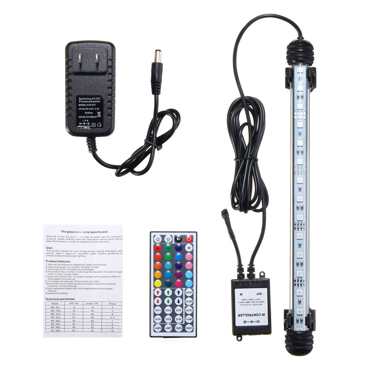 28CM 4.5W SMD5050 RGB LED Aquarium Fish Tank Light Color Changing Bar Submersible Lamp + 44Keys Remote Control