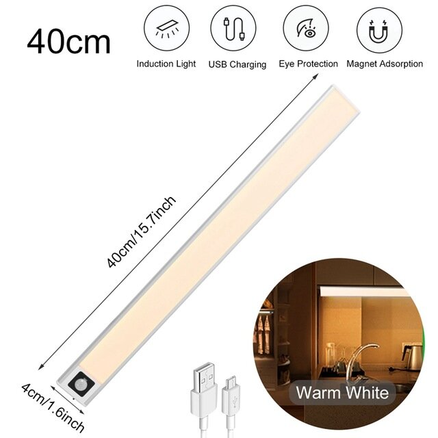 20/40/60CM Body Sensing Small Night Light USB Charging Lamp LED Portable Strip Light for Bedroom Wardrobe Bookcase Stairs