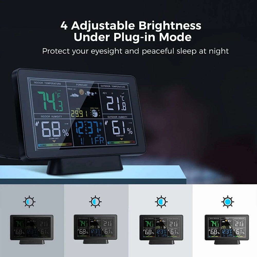 Weather Station Alarm Clock Wireless Indoor Outdoor Thermometer with Atomic Clock / Forecast Station / Air Pressure / Moon Phase