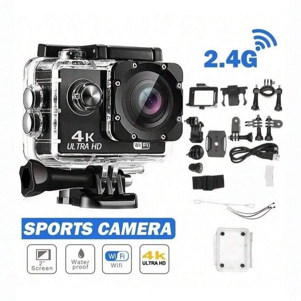 16MP Waterproof Wireless Action Camera, 1080P Video, 140° Angle, Rechargeable, Black, No Stabilization, ≤2" Display