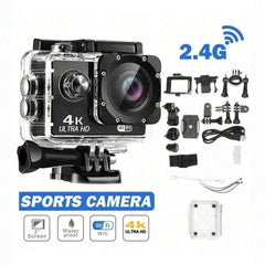16MP Waterproof Wireless Action Camera, 1080P Video, 140° Angle, Rechargeable, Black, No Stabilization, ≤2" Display